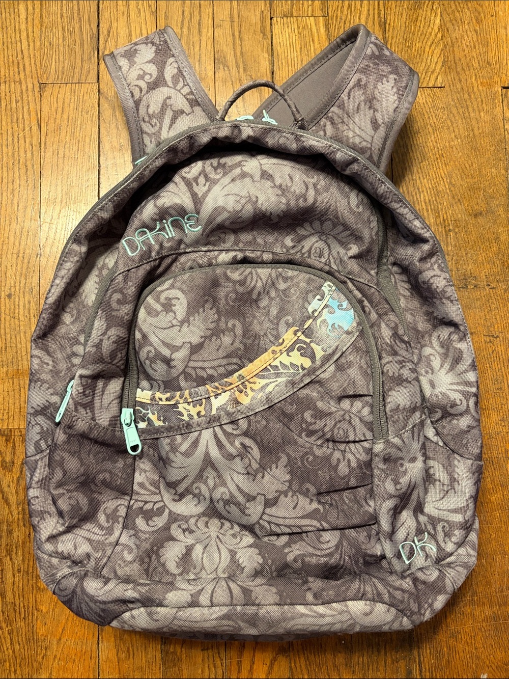 Dakine Taupe Floral Scroll Backpack with Mint Accents